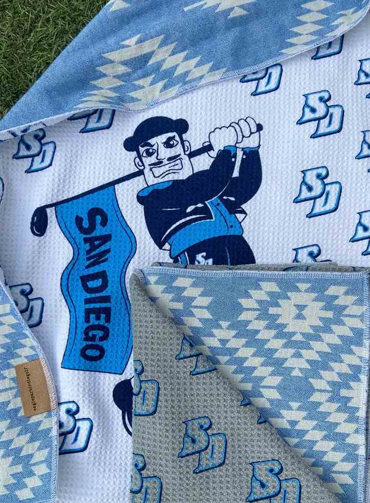 Blue and White Golf Towel with San Diego logo