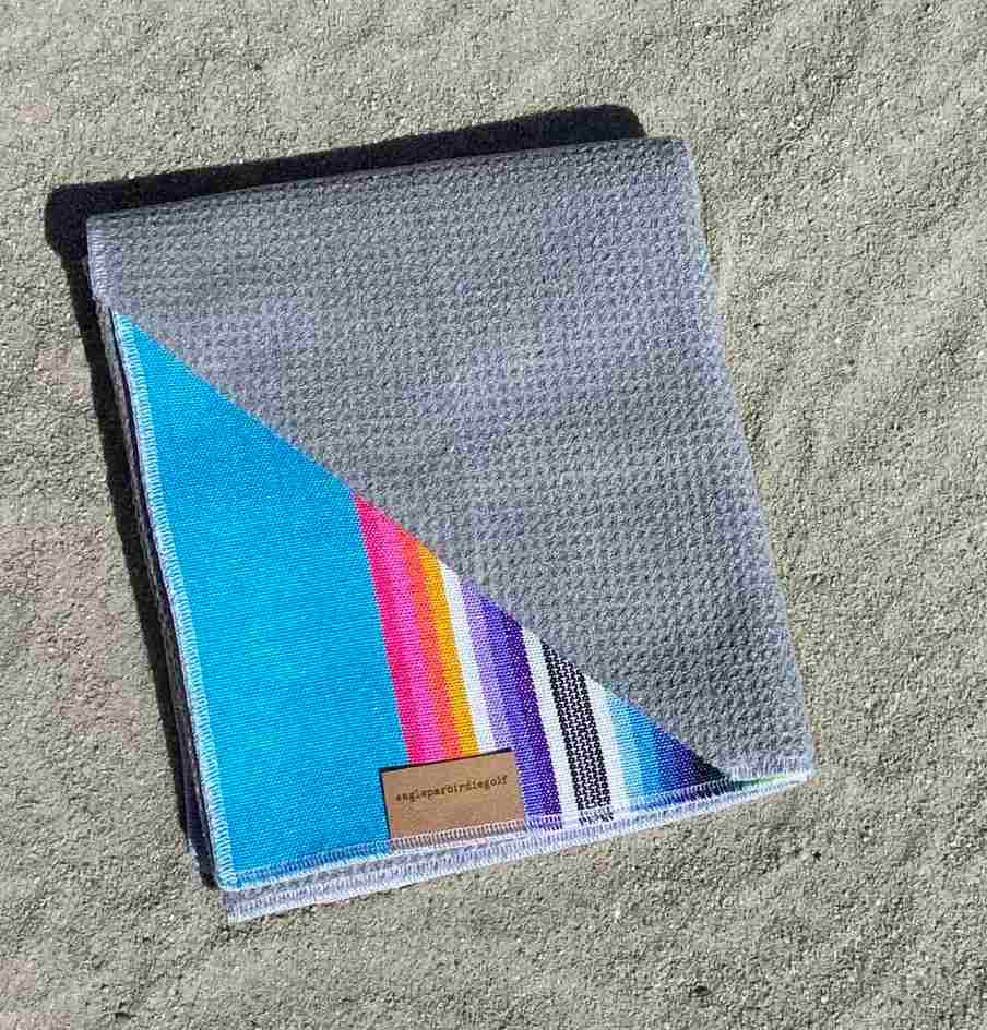 Blue Sarape Golf Towel with Gray Waffle Interior