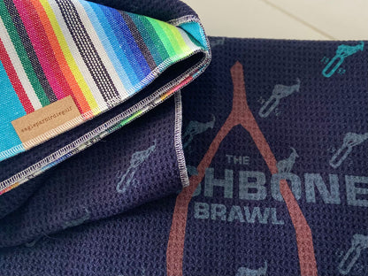Rainbow Sarape Patterned Wishbone Brawl Golf Towel with Black Interior